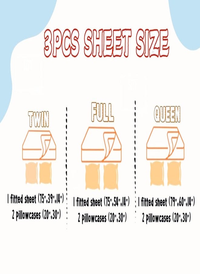 SDY 3PCS Milk Cow Print Stuff Bedding Fitted Sheet Set Full Size, Cartoon Cow Pattern Fitted Sheet with Deep Pocket and 2 Pillowcases, Cute and Cozy, Kawaii Bed for Kids, Children, Boys, Girls, Teens - Image 2
