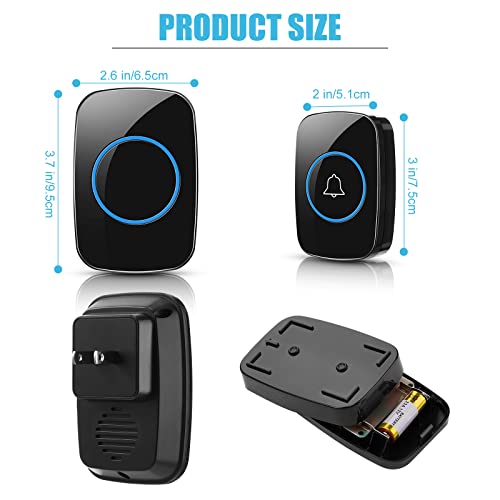 Fabbay 8 Wireless Doorbell Waterproof Door Bell Button Kit 4 Pcs Home Doorbell with 4 Receivers 1000 ft Range 5 Volume Levels with 60 Door Bell Chimes and LED Flash for Home Office ClassroomBlack - Image 3