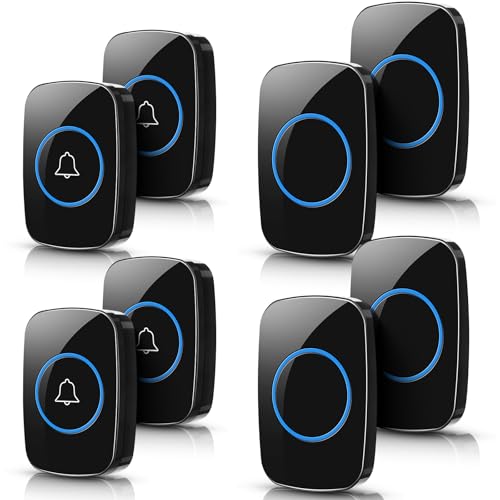 Fabbay 8 Wireless Doorbell Waterproof Door Bell Button Kit 4 Pcs Home Doorbell with 4 Receivers 1000 ft Range 5 Volume Levels with 60 Door Bell Chimes and LED Flash for Home Office ClassroomBlack - Image 1