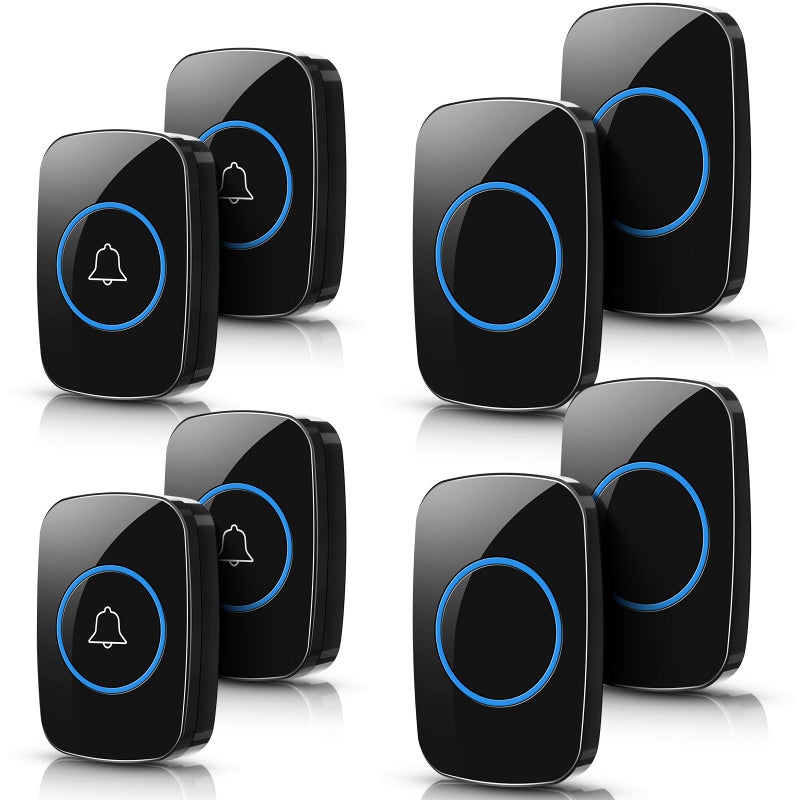 Fabbay 8 Wireless Doorbell Waterproof Door Bell Button Kit 4 Pcs Home Doorbell with 4 Receivers 1000 ft Range 5 Volume Levels with 60 Door Bell Chimes and LED Flash for Home Office ClassroomBlack - Image 2