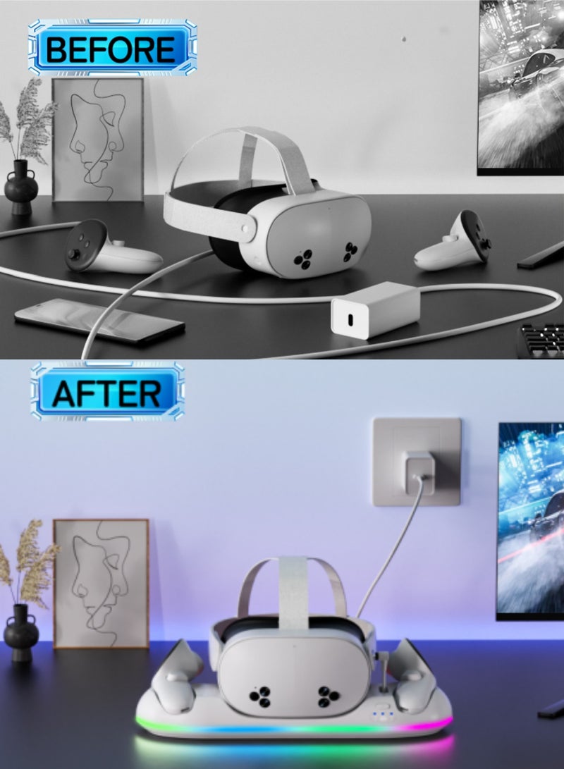 CoolRabbie VR Charging Dock for Meta Quest 3/Quest 3S/Quest 2, Magnetic Charging Station for Oculus Quest 3 VR Headset & Controllers, with 2 Rechargeable 2100mAh Batteries, USB-C Charger, Supports LED Indicator - Image 3