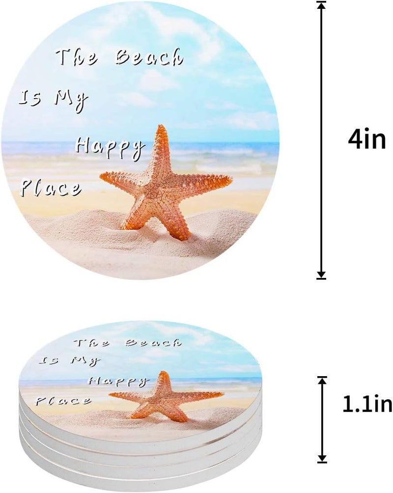 SmallRig Set of 6 Absorbent Round Ceramic Coasters - The Beach is My Happy Place - Image 2