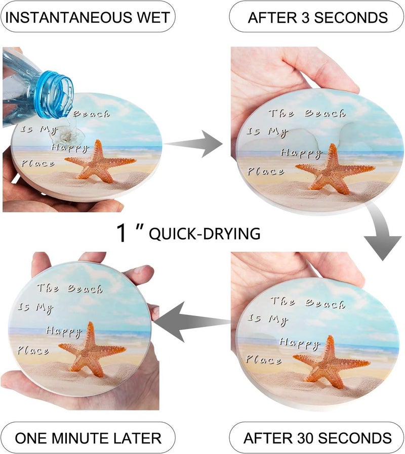 SmallRig Set of 6 Absorbent Round Ceramic Coasters - The Beach is My Happy Place - Image 3