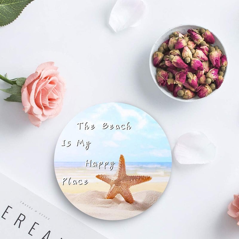 SmallRig Set of 6 Absorbent Round Ceramic Coasters - The Beach is My Happy Place - Image 5