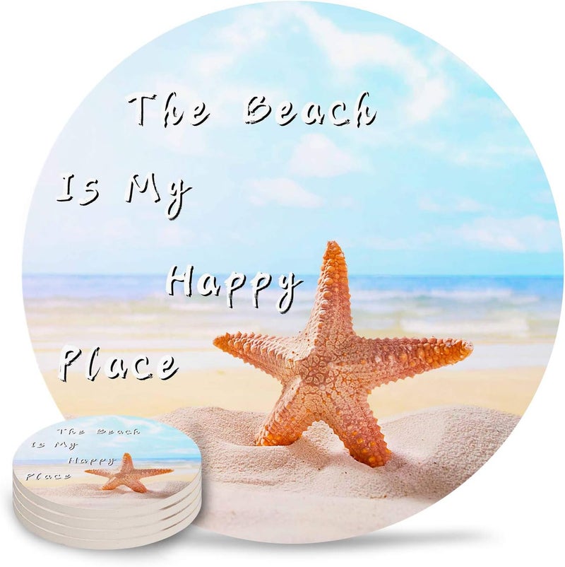 SmallRig Set of 6 Absorbent Round Ceramic Coasters - The Beach is My Happy Place - Image 1