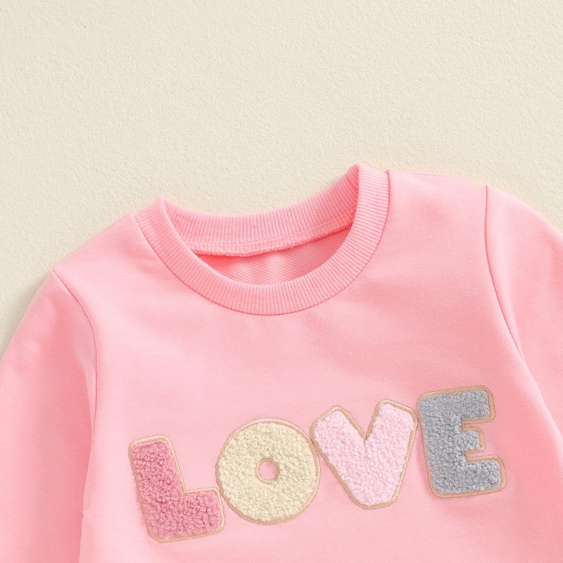 Socutebabe Baby Girl Clothes Newborn Infant Fall Winter Outfits Love Embroidery Long Sleeve Crewneck Sweatshirts Pants 0-24M (Pink, 3-6 Months) - Image 3