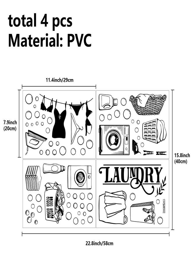 ملصقات حائط من CREATCABIN مكونة من 4 أوراق، ملصقات حائط لغرفة الغسيل، اقتباسات، ملصقات حائط فقاعية قابلة للإزالة، 4 أنماط، ديكور فني جداري منزلي لغرفة الغسيل والحمام، أسود 11.4 × 7.9 بوصة - Image 2