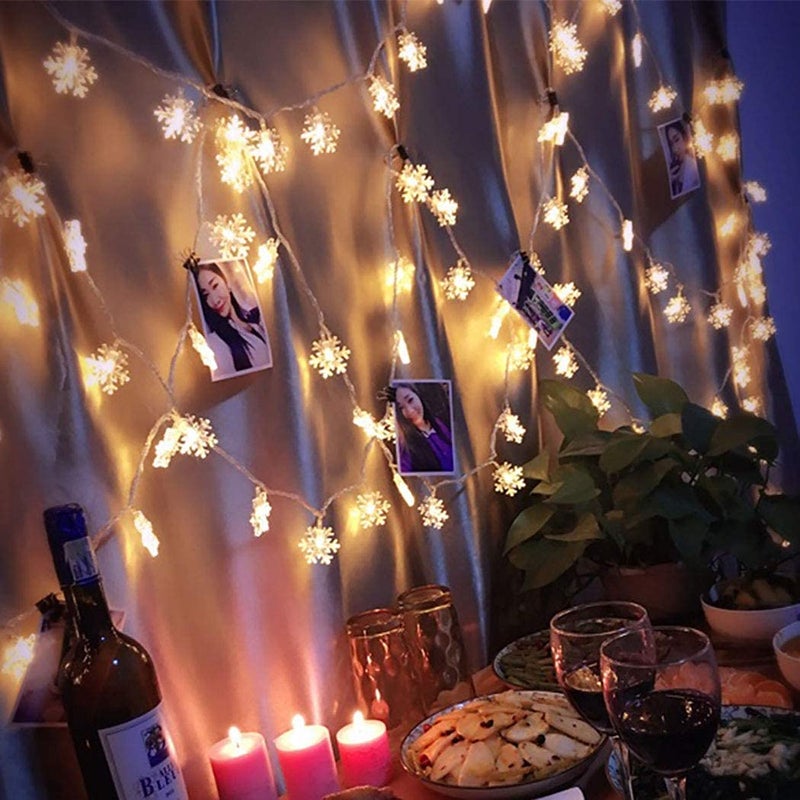 Lexton Lexton 20 Snowflakes String Light Plug Sourced Window Lights 20 Snowflakes Fairy Light Hanging Light for Indoor Decorations Christmas Diwali Party Birthday Warm White Pack of 1  - Image 2