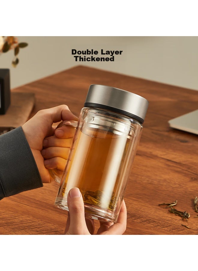 JD.com Jd Jingzao Business High Borosilicate Double-layer Glass Cup With Handle, Tea Infuser Mug, Coffee And Milk Steeping Cup, 500ml - Image 2