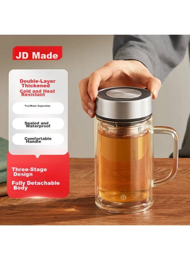 JD.com Jd Jingzao Business High Borosilicate Double-layer Glass Cup With Handle, Tea Infuser Mug, Coffee And Milk Steeping Cup, 500ml - Image 1