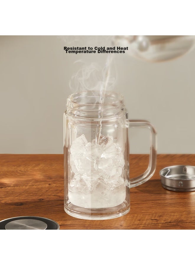 JD.com Jd Jingzao Business High Borosilicate Double-layer Glass Cup With Handle, Tea Infuser Mug, Coffee And Milk Steeping Cup, 500ml - Image 4
