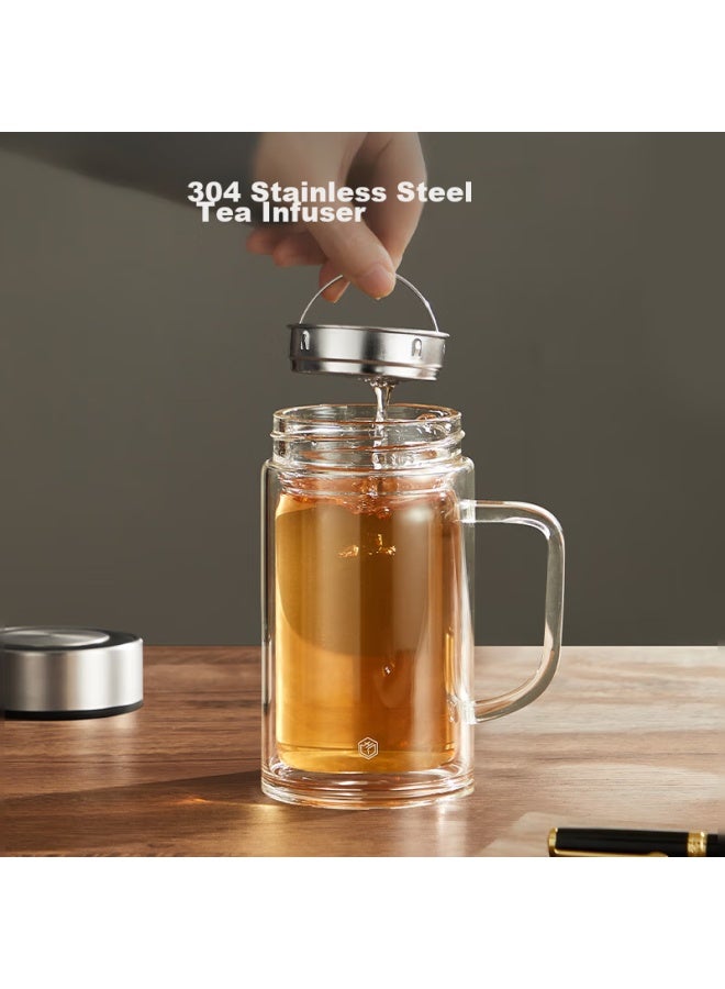 JD.com Jd Jingzao Business High Borosilicate Double-layer Glass Cup With Handle, Tea Infuser Mug, Coffee And Milk Steeping Cup, 500ml - Image 3