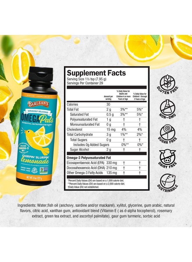 Barlean's Omega Pals Chirpin' Slurpin' Omega 3 for Kids, Yummy Lemonade Flavored Children's Liquid Fish Oil Supplement with 540 mg of EPA and DHA for Brain and Eye Health, 8 oz - Image 5
