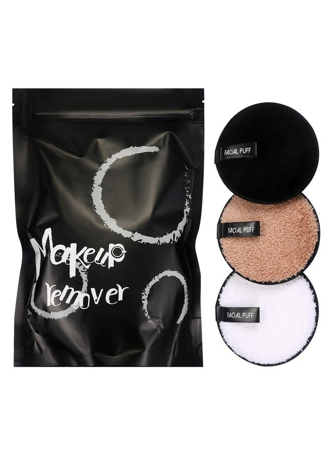 Vtrem 3 Colors Reusable Makeup Remover Pads Washable Double-Side Face Eye Lip Remover Pads Multi-Function Microfiber Soft Facial Cleaning Puffs Towels For All Skin, Black/White/Coffee - Image 2