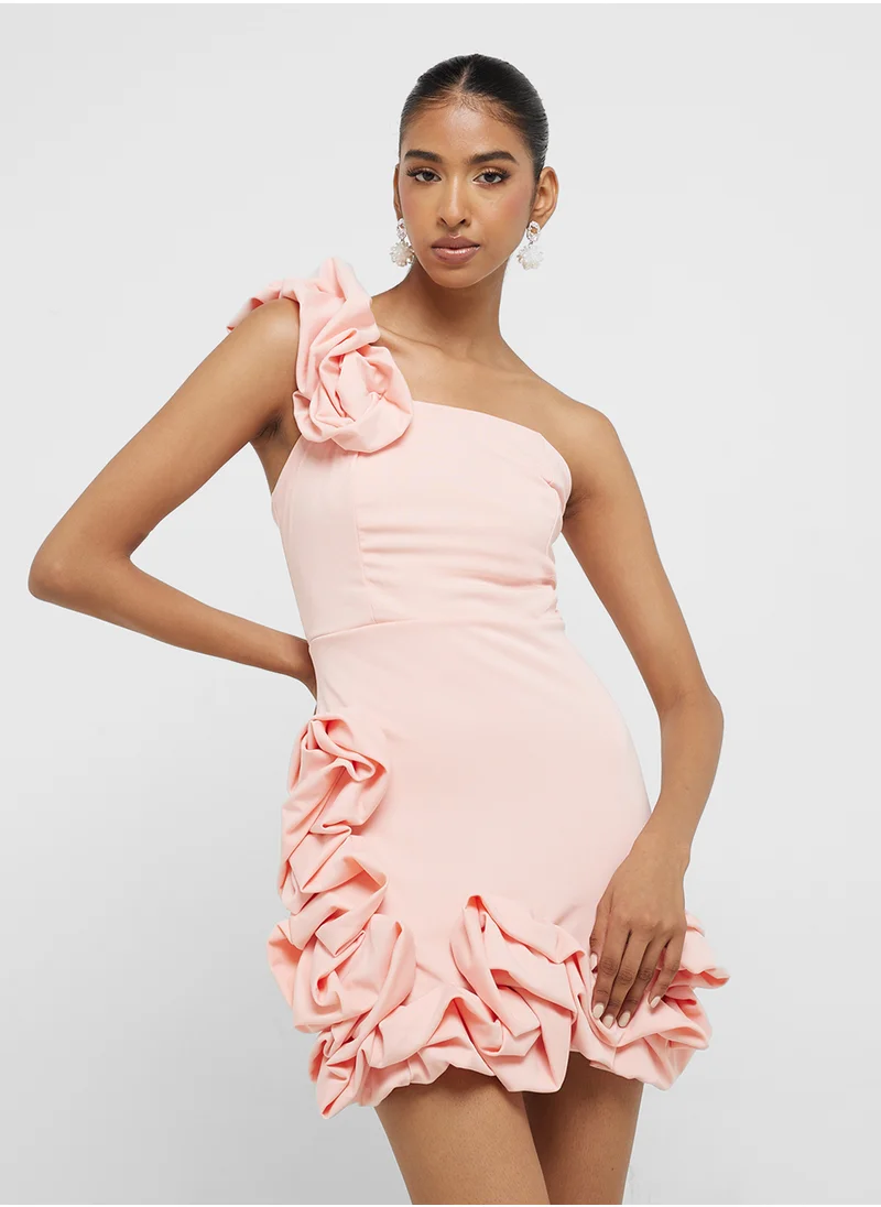 جينجر One Shoulder Ruffle Detail Mini Dress