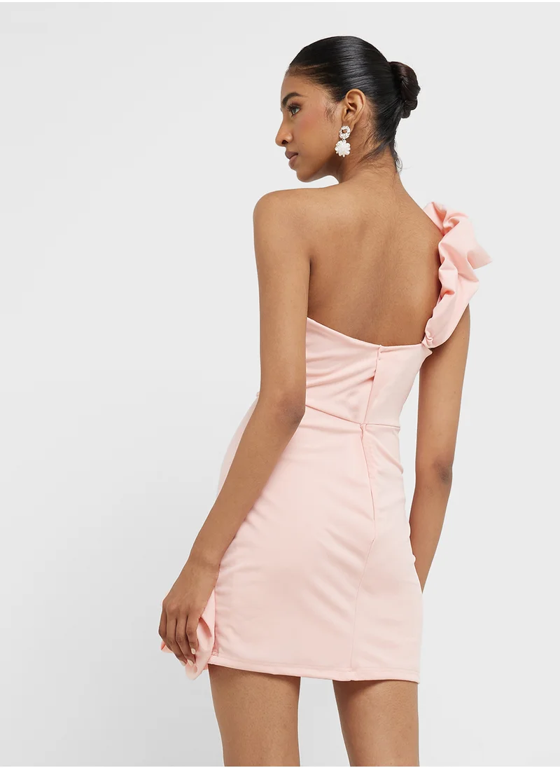 جينجر One Shoulder Ruffle Detail Mini Dress
