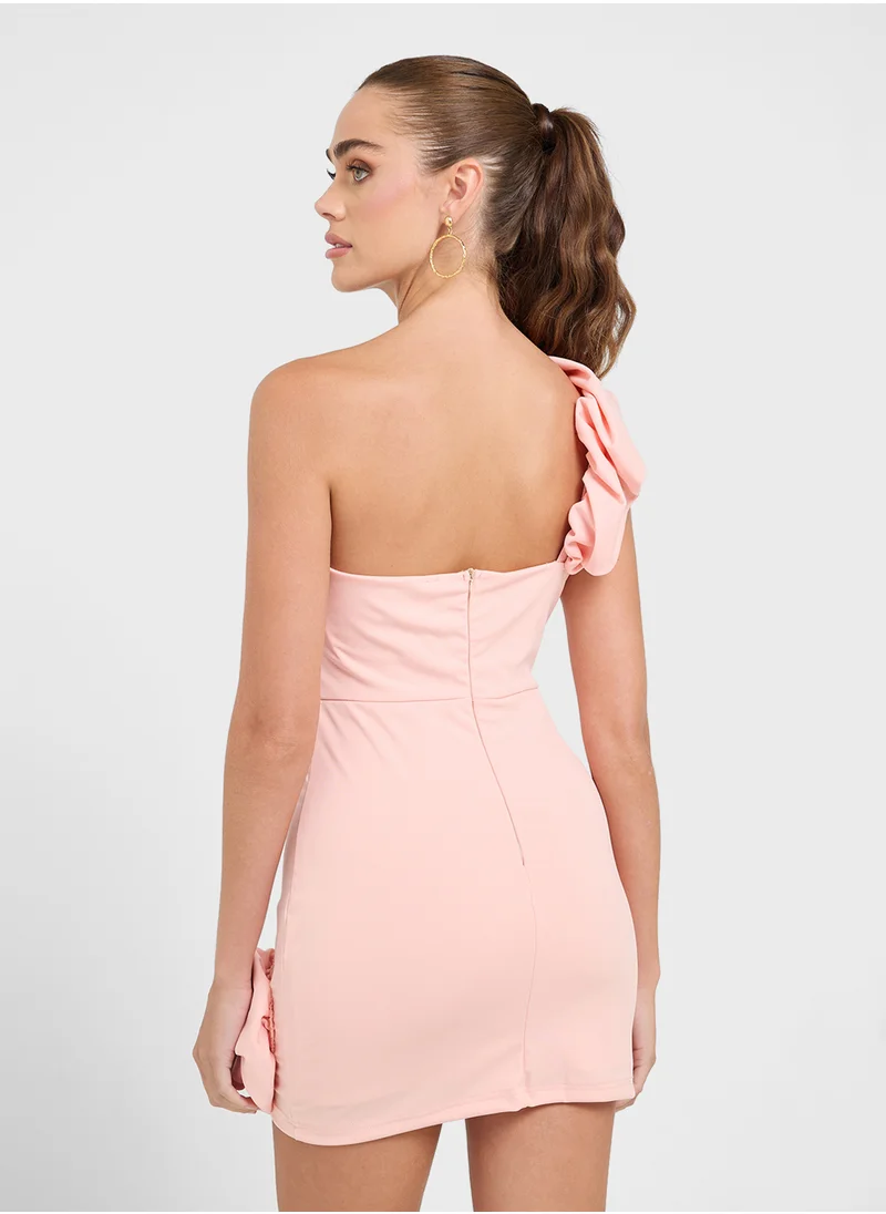 Ginger One Shoulder Ruffle Detail Mini Dress