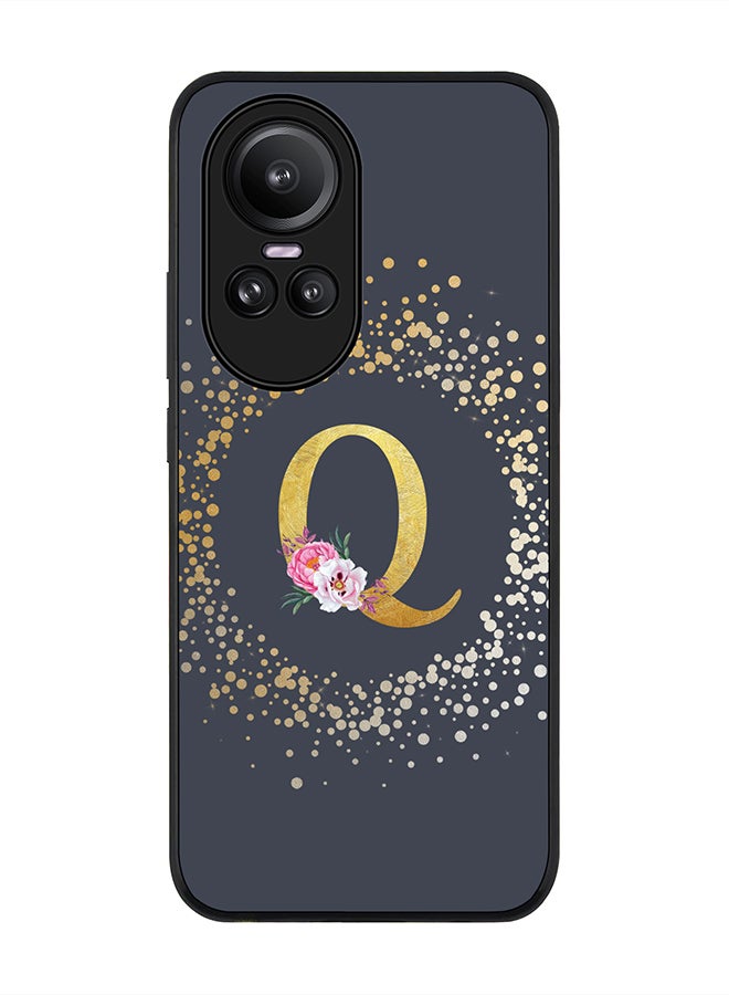 Stylizedd Rugged Black Edge case for Oppo Reno10 / Oppo Reno10 Pro, Slim fit Phone Case Cover- Custom Monogram Initial Letter Floral Pattern Alphabet - Q (Grey) - Image 1