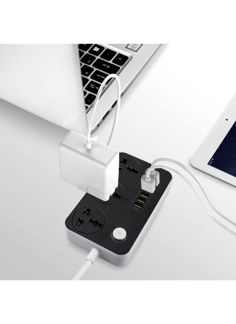 Foji - Power Strip with 3 Universal Sockets, 6 USB Ports, 2500W, 2M Cable, Anti-Static - Image 1