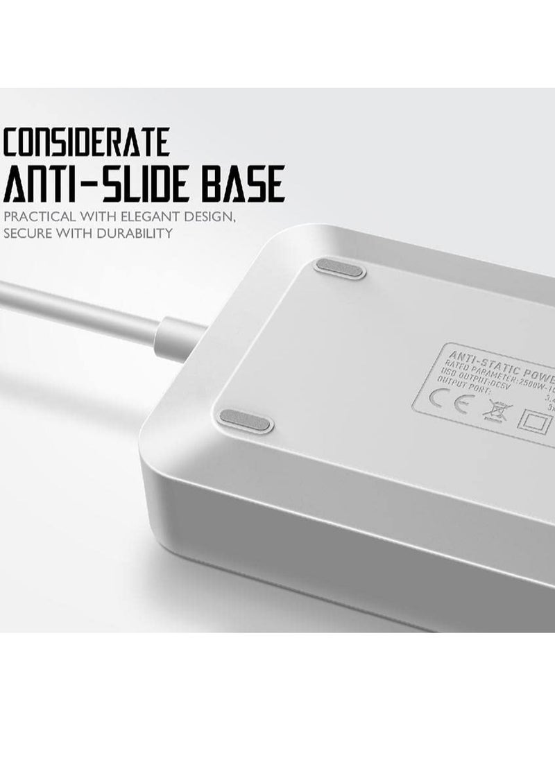 Foji - Power Strip with 3 Universal Sockets, 6 USB Ports, 2500W, 2M Cable, Anti-Static - Image 1
