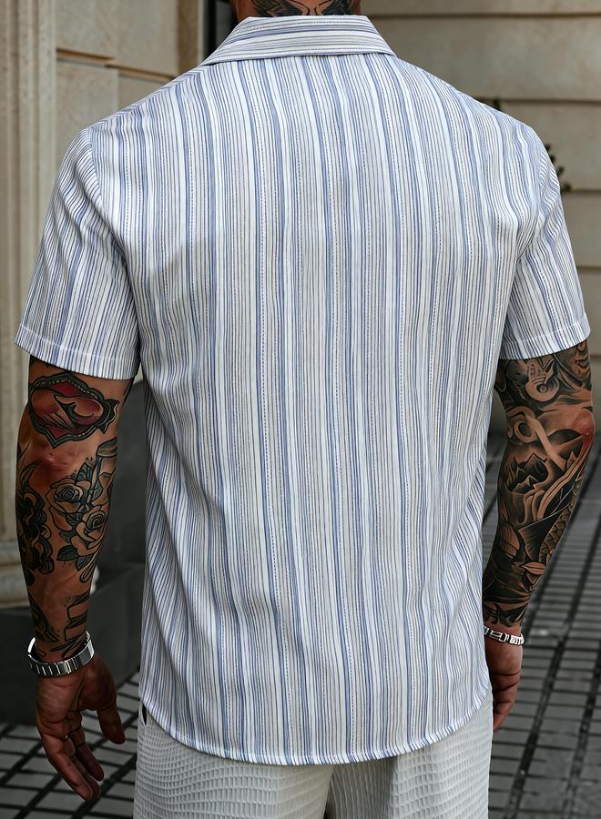 Take Two Men Casual Striped Short Sleeve Shirt - Image 4