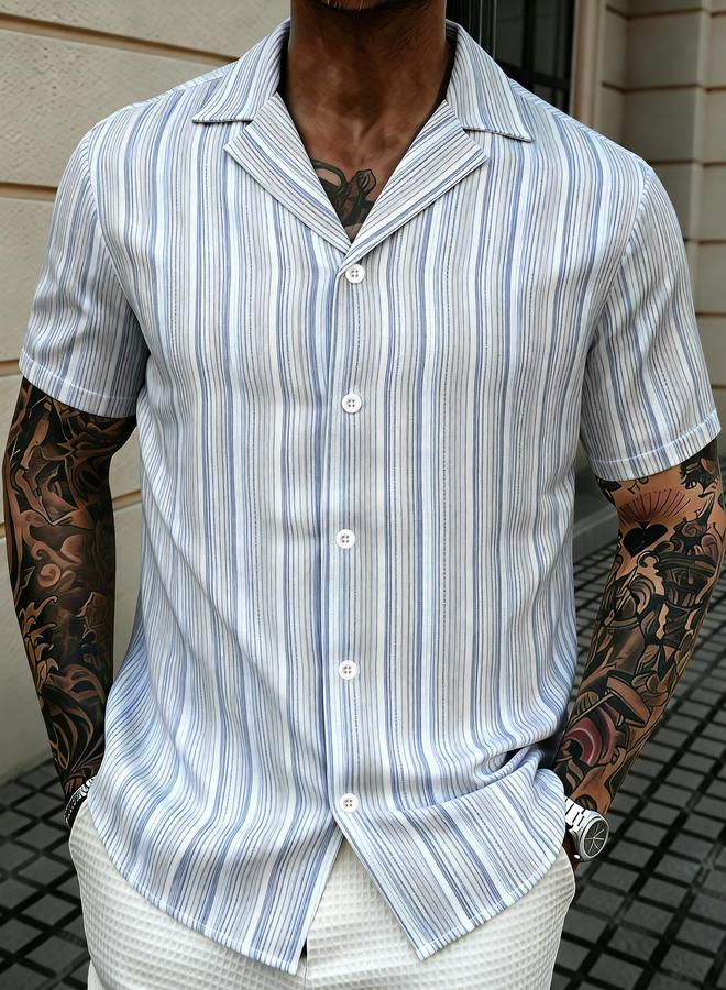 Take Two Men Casual Striped Short Sleeve Shirt - Image 1