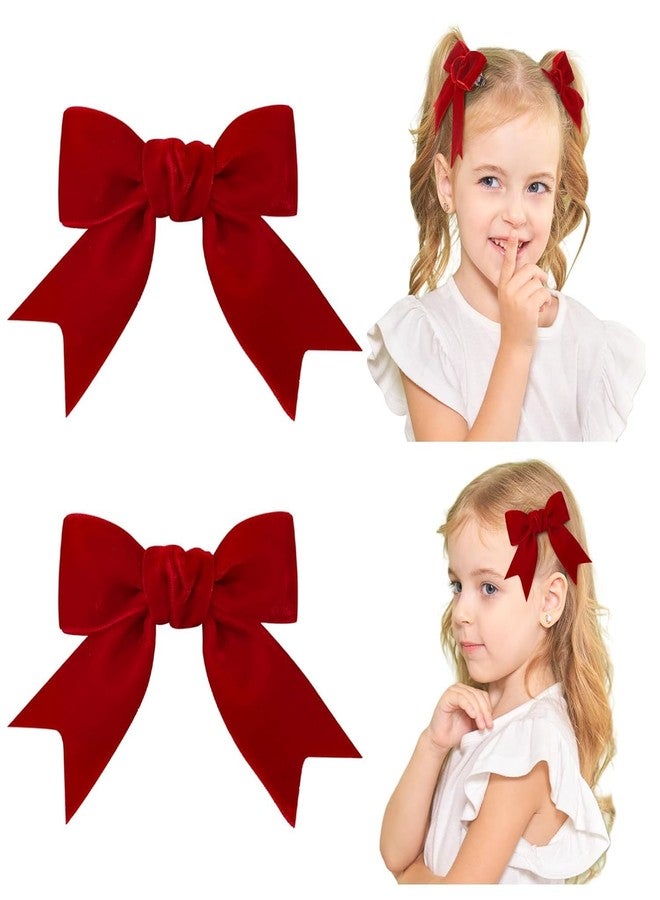 Shivashay Red Velvet Hair Bows, 2'' Hair Ribbon Clips Fall Alligator Clips Hair for Women Girls Toddlers Kids Baby Christmas Party Dress Accessories (Pack of 2, Red) - Image 1
