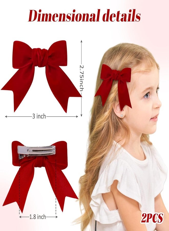 Shivashay Red Velvet Hair Bows, 2'' Hair Ribbon Clips Fall Alligator Clips Hair for Women Girls Toddlers Kids Baby Christmas Party Dress Accessories (Pack of 2, Red) - Image 2