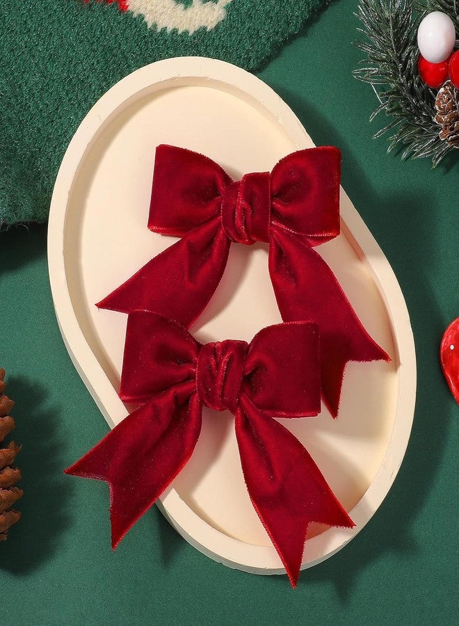 Shivashay Red Velvet Hair Bows, 2'' Hair Ribbon Clips Fall Alligator Clips Hair for Women Girls Toddlers Kids Baby Christmas Party Dress Accessories (Pack of 2, Red) - Image 4