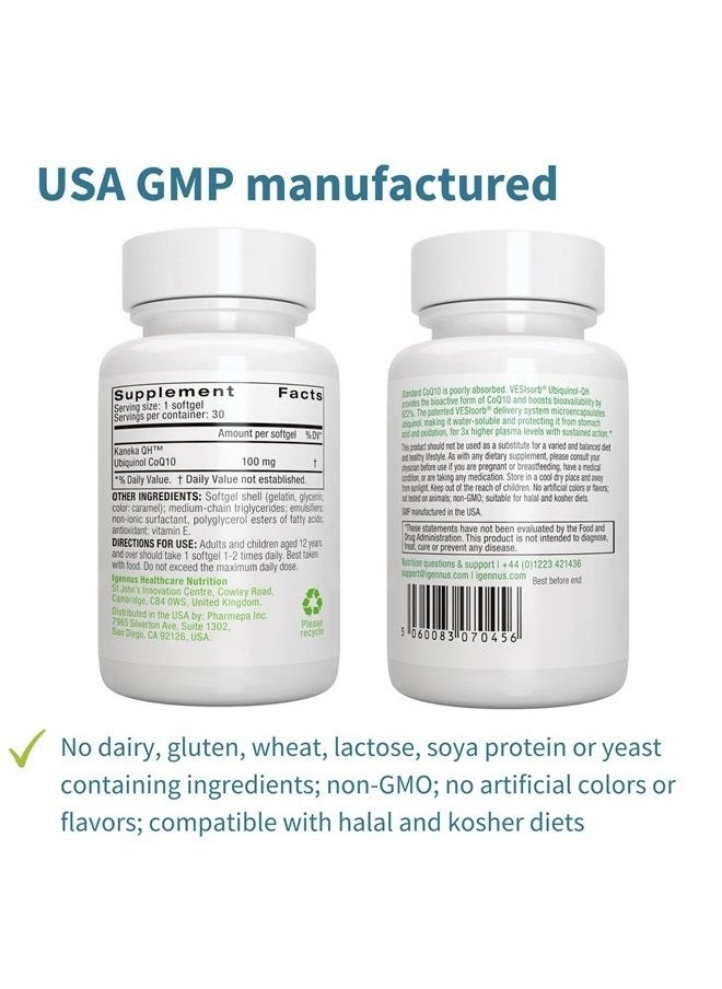 Igennus Healthcare Nutrition - VESIsorb Ubiquinol-QH Advanced CoQ10 100mg, High Absorption 600% Bioavailability & Fast Sustained Action, 1-Month Supply, by Igennus - Image 1