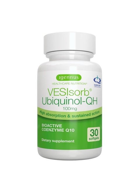 VESIsorb Ubiquinol-QH Advanced CoQ10 100mg, High Absorption 600% Bioavailability & Fast Sustained Action, 1-Month Supply, by Igennus