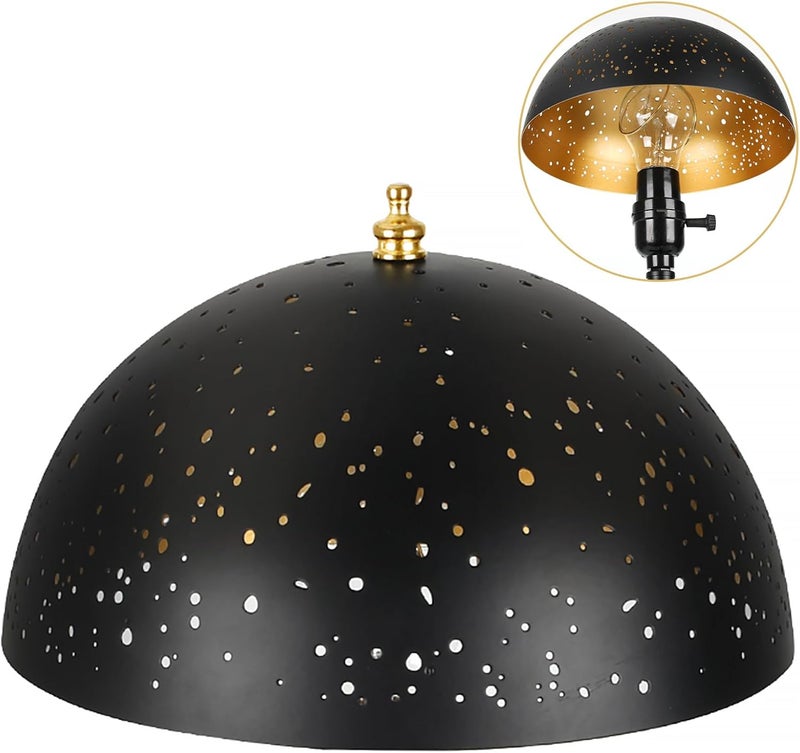 ALUCSET ALUCSET Clip On Lamp Shade Metal Dome Shaped Light Bulb Cover Modern Lighting Decor Small Lampshade for Ceiling Lights Wall Mounted Lights  Black Gold Hollowed Shade 8 Diameter x 4 Height  - Image 1