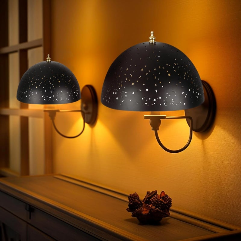 ALUCSET ALUCSET Clip On Lamp Shade Metal Dome Shaped Light Bulb Cover Modern Lighting Decor Small Lampshade for Ceiling Lights Wall Mounted Lights  Black Gold Hollowed Shade 8 Diameter x 4 Height  - Image 2