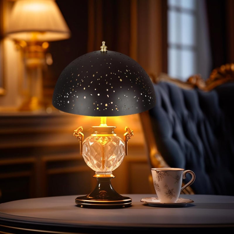 ALUCSET ALUCSET Clip On Lamp Shade Metal Dome Shaped Light Bulb Cover Modern Lighting Decor Small Lampshade for Ceiling Lights Wall Mounted Lights  Black Gold Hollowed Shade 8 Diameter x 4 Height  - Image 3