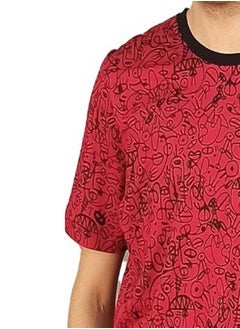 Jet Men Summer Pajama Set Printed Top & Plain Bottom -Red  - Image 3