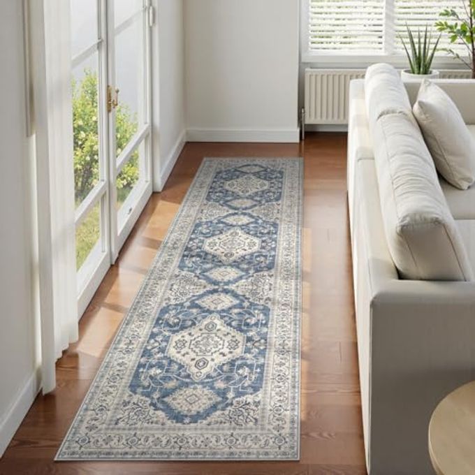 Lahome Oriental Hallway Runner Rug Non Slip, 2x8 Washable Runners for Hallways Kitchen, Vintage Non Skid Soft Long Carpet for Bedroom Bathroom Entryway, Blue