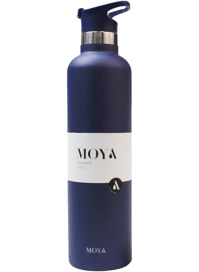 Moya 'Coral Reef' 1L Insulated Sustainable Water Bottle Navy - Image 1