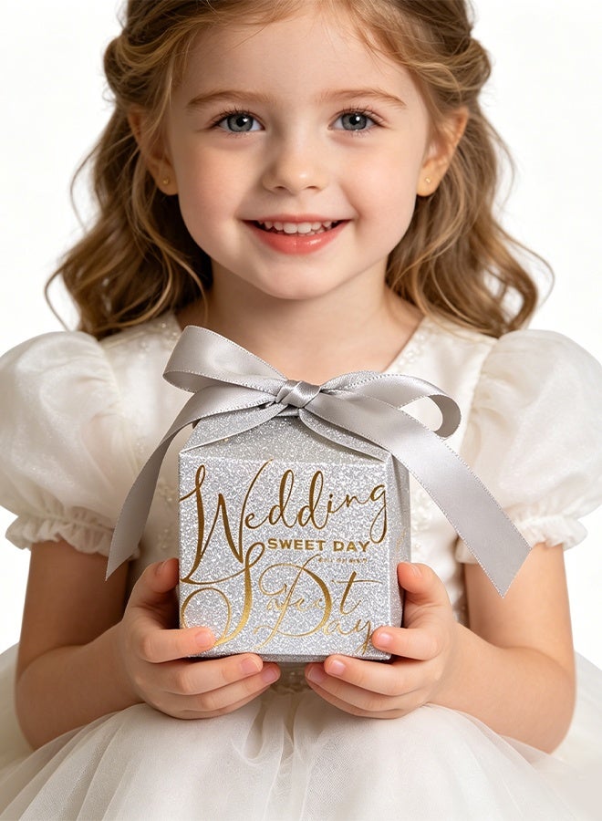 KANGLI 10Pcs Wedding Gift Box, Gold Candy Gift Box Paper Box with Ribbon Pin for Wedding Decoration Party Favor Small Gift Packing(Gold*5Pcs, Silver *5Pcs) - Image 3