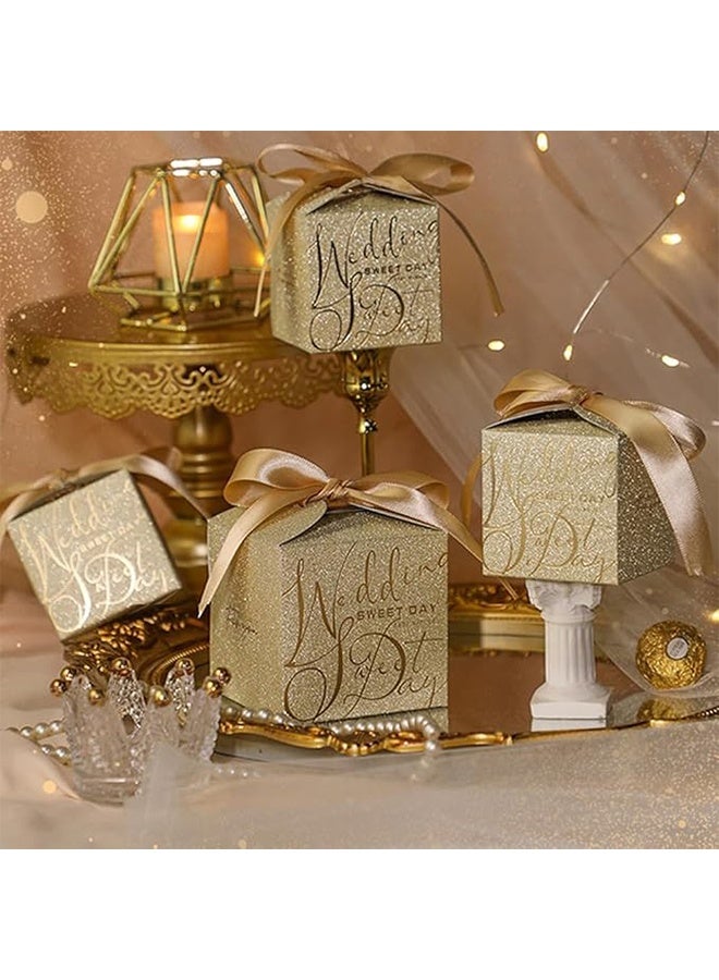 KANGLI 10Pcs Wedding Gift Box, Gold Candy Gift Box Paper Box with Ribbon Pin for Wedding Decoration Party Favor Small Gift Packing(Gold*5Pcs, Silver *5Pcs) - Image 4