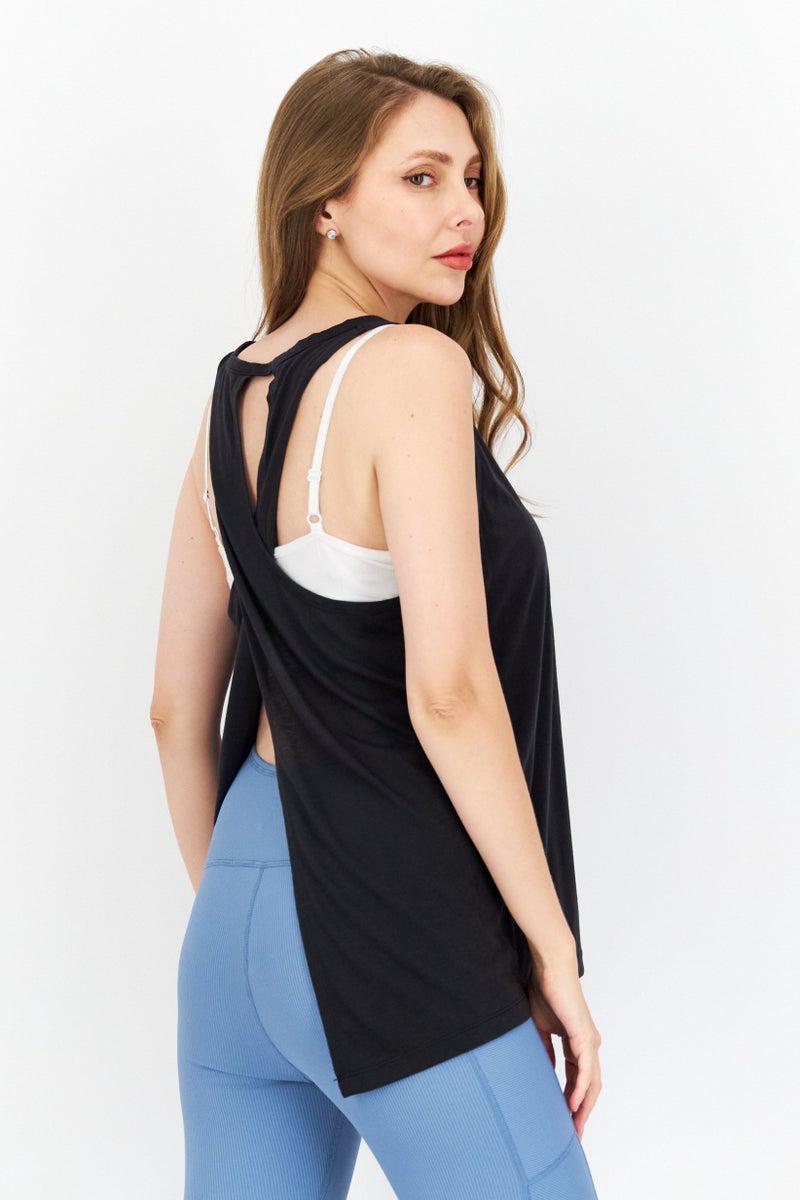 Nike Women Sport Fit Sleeveless Yoga Top, Black - Image 4