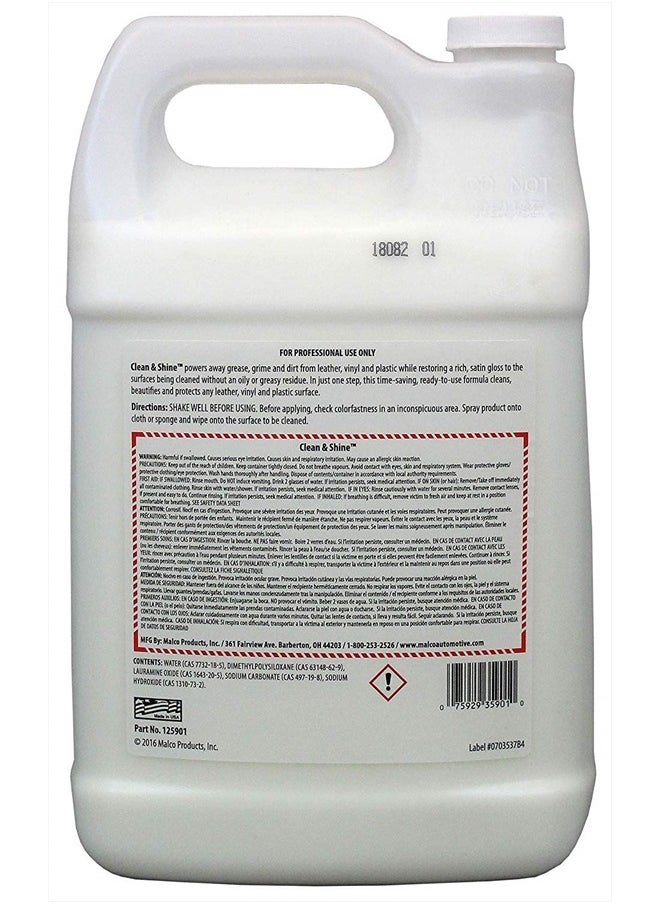 MALCO Clean & Shine Interior Car Cleaner and Dressing – Restore Leather, Plastic and Vinyl Surfaces in Your Vehicle/Clean, Condition and Protect in 1 Simple Step / 1 Gallon (125901)  - Image 2
