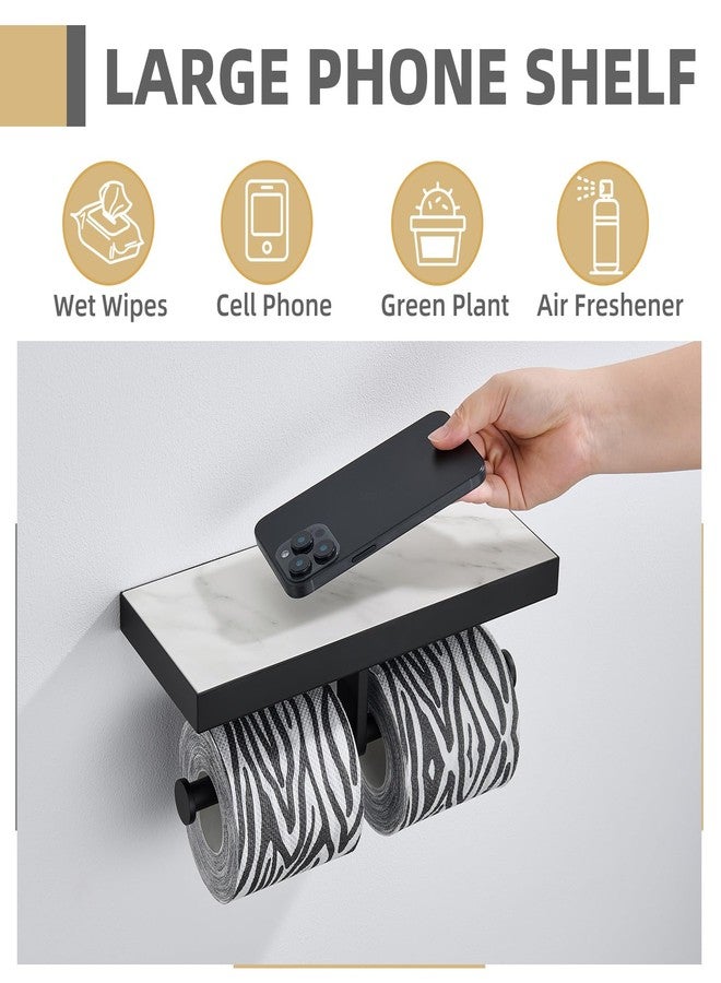 APLusee Double Toilet Paper Holder Matte Black, Stainless Steel Tissue Holder with Sintered Stone Shelf, Wall Mount - Image 4