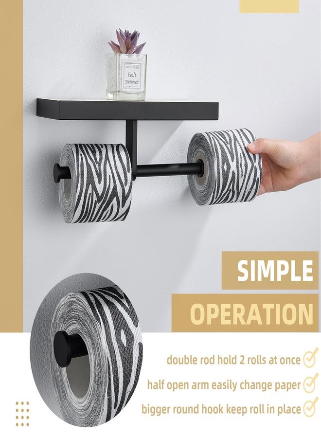 APLusee Double Toilet Paper Holder Matte Black, Stainless Steel Tissue Holder with Sintered Stone Shelf, Wall Mount - Image 5