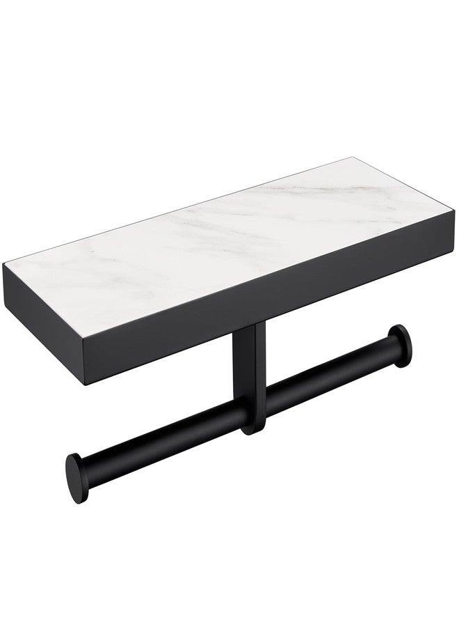 APLusee Double Toilet Paper Holder Matte Black, Stainless Steel Tissue Holder with Sintered Stone Shelf, Wall Mount - Image 1