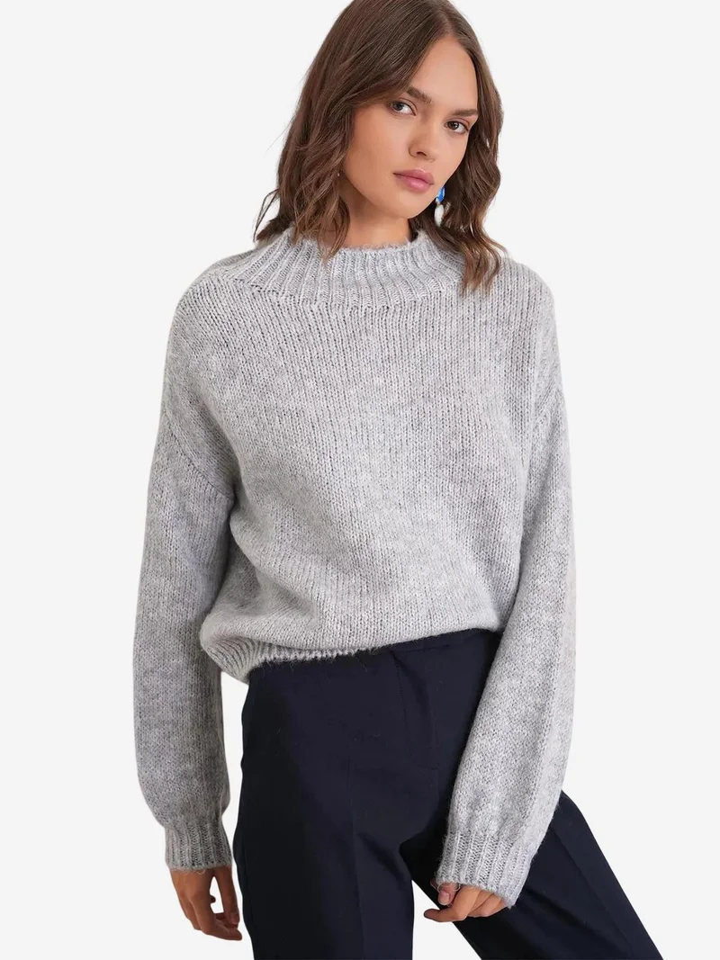 MixRay Mixray Relaxed Fit Crew Neck Thick Knit Sweater