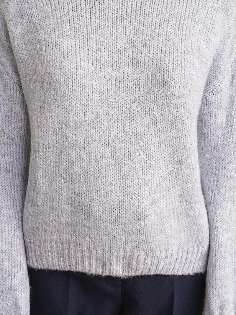 Mixray Grey Mixray Relaxed Fit Crew Neck Thick Knit Sweater for Women | Best Price UAE