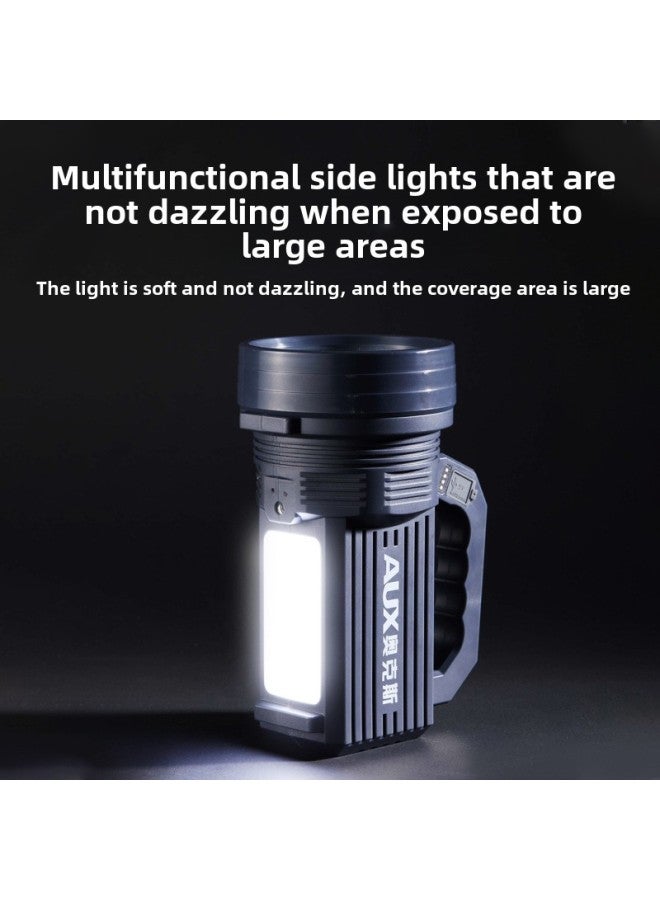 Oaks Flashlight Strong Light Rechargeable Ultra-bright Outdoor Long-range Searchlight Solar Flashlight Home Led-Color:6000w Battery Life 8h Single Lithium Battery With Side Light - Image 3