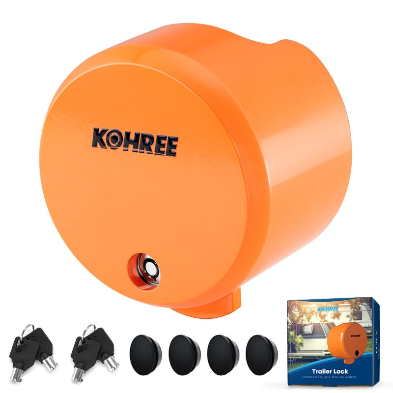 Kohree Trailer Coupler Lock Heavy Duty Hitch Lock Fits 2516 2 Couplers RV Trailer Lock Durable Steel Tongue Lock with Keys Orange