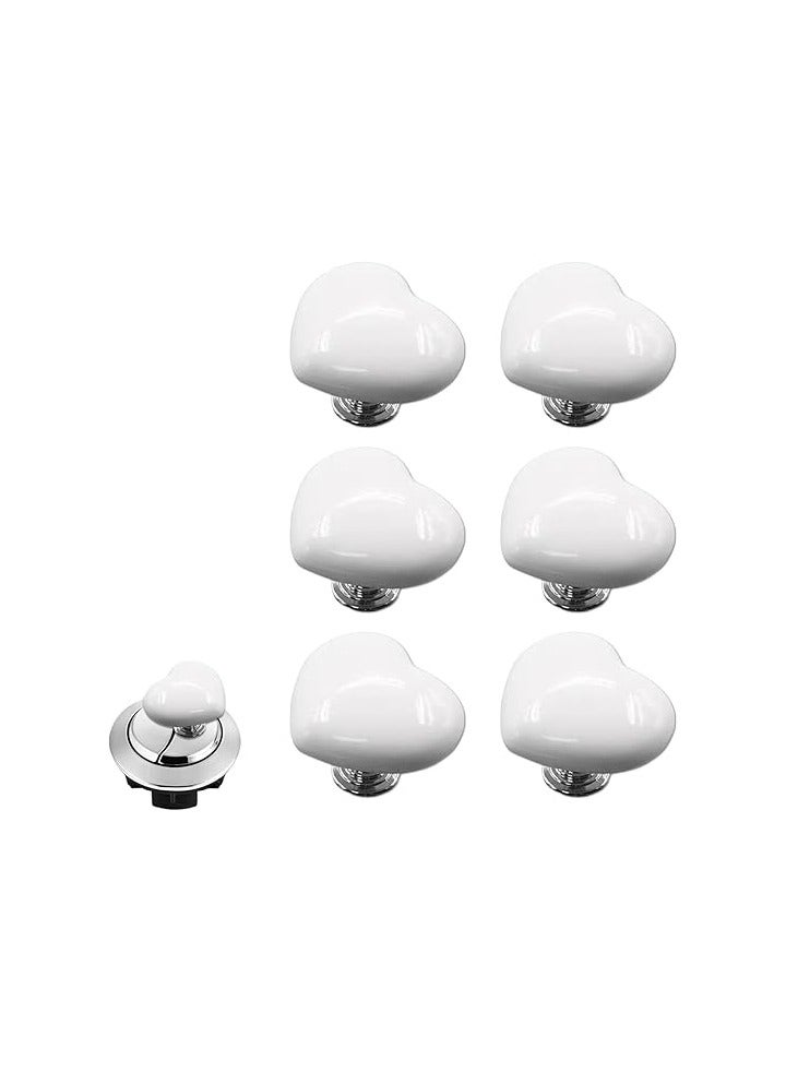 6PCS White Heart-Shaped Toilet Flush Button – Colorful Fashion Love Button, Heart-Shaped Toilet Tank Button & Drawer Knobs for Home Bathroom Decor