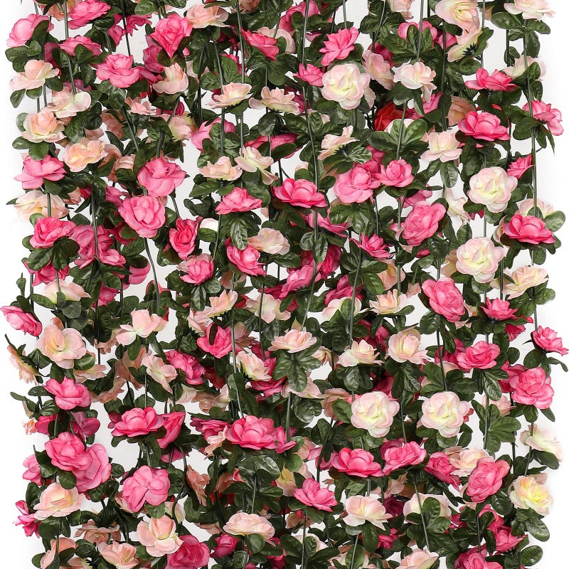 KHOYIME 9 Pack 72 FT Artificial Flower Garland, Fake Pink Roses Vines Silk Flowers Faux Plastic Outdoor Hanging Floral Ivy Garland Decorations for Wedding Arch Bedroom Home Wall Backdrop Room Decor - Image 1